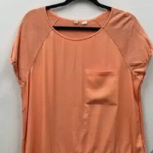 Anthropologie Moth Womens top Orange Short Sleeve Pocket Elastic Bottom XL